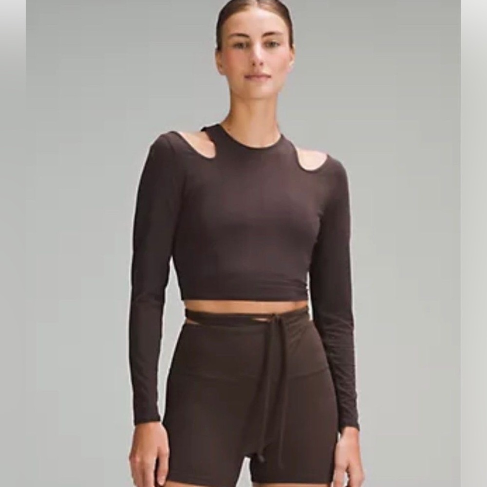 Lululemon Shoulder Cut Out Yoga Long Sleeve Brown Ribbed 8 NWT